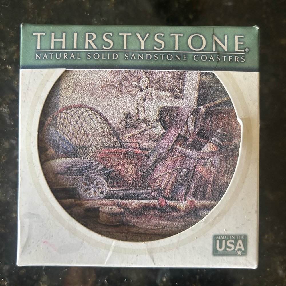 Vintage ThirstyStone‎ Coasters set Sandstone Fishing Gear New